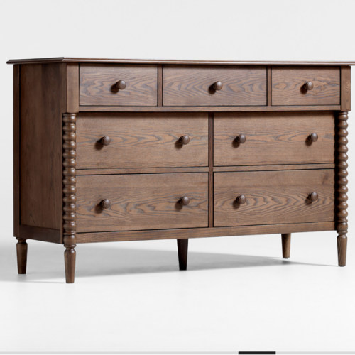 Jenny Lind 54" Deep Brown Wood Wide 7-Drawer Kids Dresser
