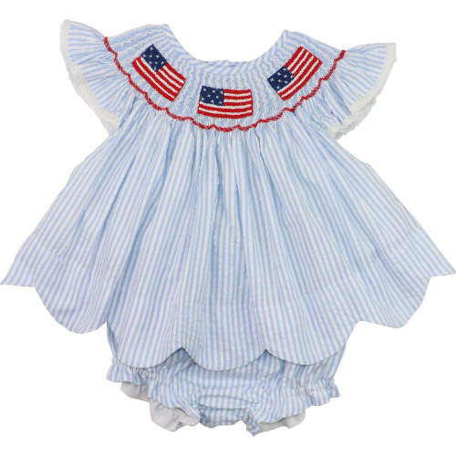 Seersucker Smocked Flags Diaper Set