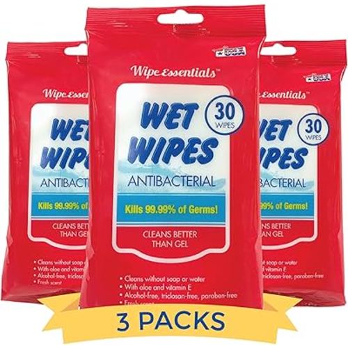 WipeEssentials Hand Sanitizer Wipes, Hand Wipes for Adults and Kids - 90 wipes - 3 Packs of 30ct Hand Sanitizing Wipes, Travel Essentials