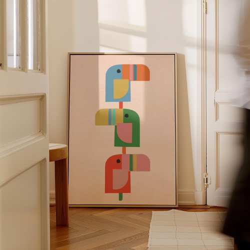 Minimalist Colorful Toucan Stack Nursery Art Canvas | Modern Safari Nursery Wall Art | Kids Room Decor | MidCentury Boho Rainbow Canvas