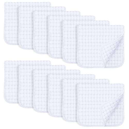 SWEET DOLPHIN 12 Pack Muslin Burp Cloths Large 100% Cotton Hand Washcloths for Baby - Baby Essentials Extra Absorbent and Soft Boys & Girls Milk Spit Up Rags for Newborn Registry - White, 20" X10"