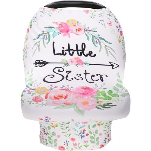 Baby Car Seat Covers Girls, Little Sister Car Seat Canopy for Infant, Multiuse Nursing Covers, Floral Theme Newborn Carrier Cover Summer, Breastfeeding Scarf, Ultra-Soft Breathable
