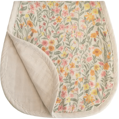 mushie Muslin Baby Burp Cloths | 100% Organic Cotton, Set of 2 (Pastel Blooms/Fog)