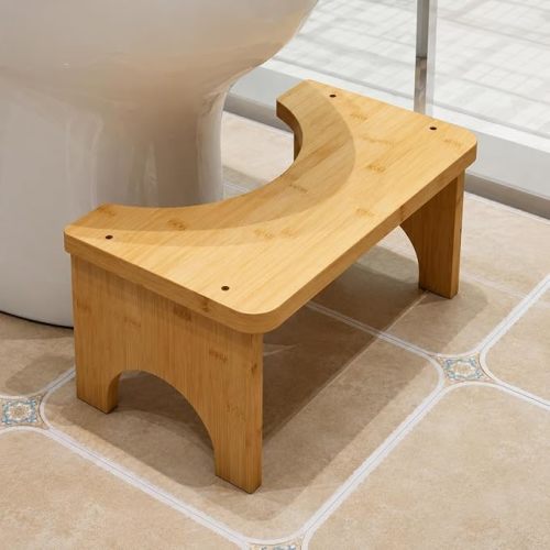 Bamboo Toilet Stool 6.7 Inch - Waterproof Non-Slip Squat Poop Stool for All populations, Ergonomic C-Shaped Bathroom Foot Support Portable Wood Potty Stool for Smoother Bowel Movements