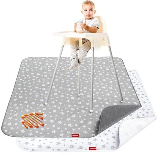 Splat Mat for Under High Chair Mat 2 Pack, Anti Slip Bottom Splat Splash Mess Floor Mat 42x46 Inch, Waterproof Portable Baby Highchair Mat for Art/Crafts/Playtime/Mealtime