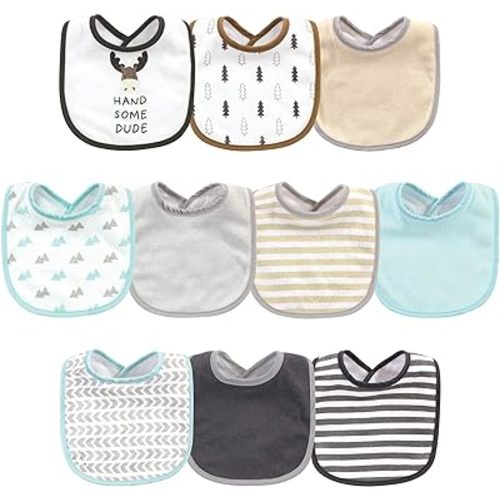 Hudson Baby Unisex Baby Cotton and Polyester Bibs, Handsome Moose, One Size