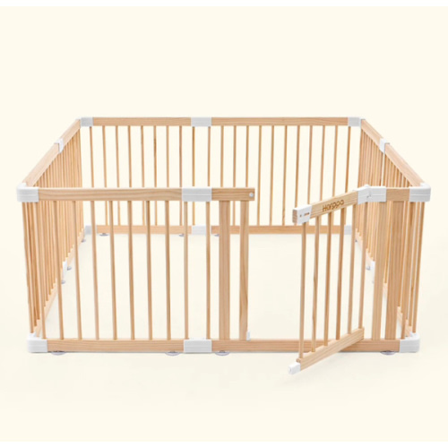 HARPPA Wooden Baby Gate Playpen | Non-Toxic Foldable DIY Adjustable Play Yard for Infants & Toddlers – Natural Finish Baby Fence for Small & Large Spaces