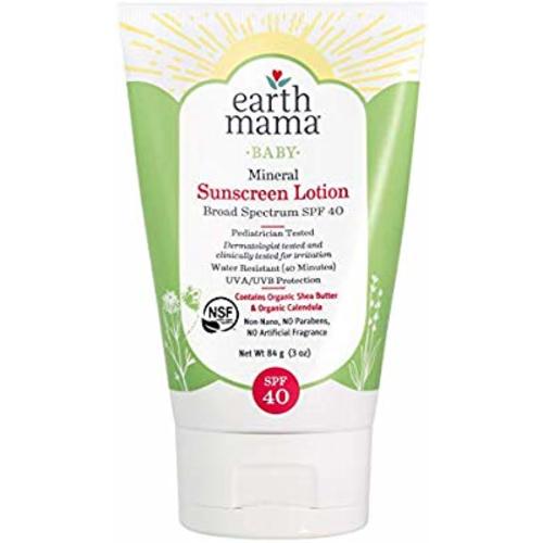 Baby Mineral Sunscreen Lotion SPF 40 by Earth Mama | Reef Safe, Non-Nano Zinc, Contains Organic Red Raspberry Seed Oil, Shea Butter & Calendula, 3-Ounce