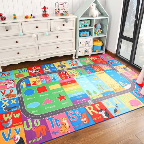 Junovo Playmat Area Rugs ABC Education Rug Non Slip Carpet for Children Bedroom, Toddler Classroom and Baby Playroom Mat,5'x7',Multi-color
