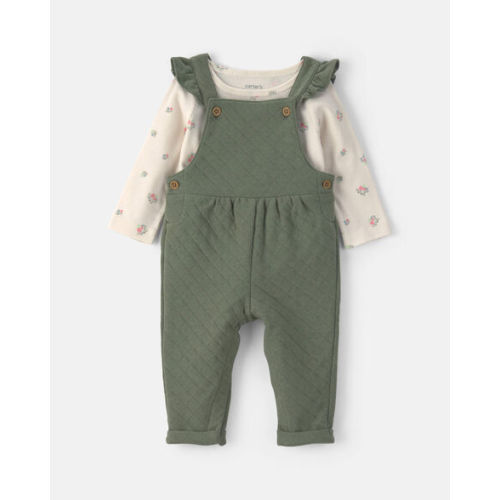 Baby Girl 2-Piece Quilted Overall Set - Olive Green | Carter's