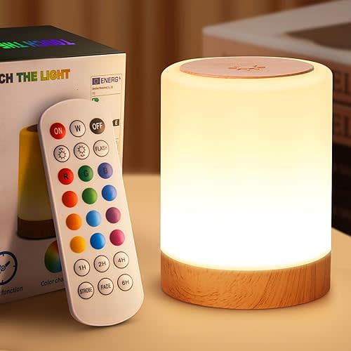 YUNJAYI Veilleuse à DEL pour chambre à coucher, lampe de chevet tactile à DEL à intensité variable avec télécommande, 13 couleurs changeantes et 4 modes, petite lampe portable rechargeable par USB