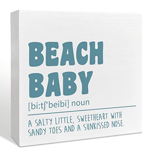 Beach Nursery Room Wooden Box Sign, A Salty Little Sweetheart, Inspirational Nursery Bedroom Desk Decor, Motivational Kids Room Nursery Decoration, Nursery Baby Shower Gifts for Newborn Baby Boys