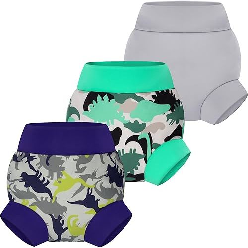 BIG ELEPHANT Reusable Baby Swim Diapers – Adjustable, Easy-Wash Swimming Diaper 3pcs – Soft, Breathable, Waterproof Swim Wear for Boys, 2T