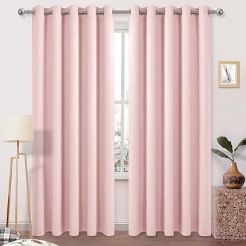 DWCN Blackout Curtains 84 Inches Long, 60W Inch Wide Room Drakening Drapes for Bedroom, Extra Wide Panels for Living Room, Blush Pink, W60 x L84 Inch, Set of 2