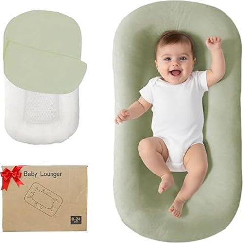 Lucakuins Baby Lounger, Bionic Design Baby Lounger for Newborn 0-24 Months, Soft Organic Cotton Breathable Lounger for Infants (Lovely Green)