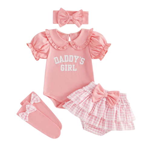 Daddy's Girl Baby Clothes Short Sleeve Romper Ribbed Shorts Headband Sets 3Pcs Summer Outfits