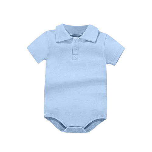 NAISIBABY Baby Boys Girls Bodysuit, Short Sleeve Cotton Soft Polo Collar Unisex Infant Onesie Romper Light Blue 6-9Months