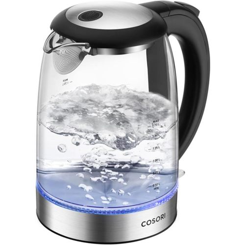 Cosori Electric Kettle, No Plastic Contact With Water, Wide Mouth For Easy Cleaning, Auto Shut Off, 1.7L Tea Kettle & Hot Water Boiler, Water Heater & Teapot, Borosilicate Glass, Black, 1500W