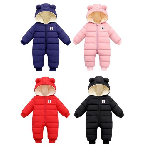 SYNPOS 0-12 Months Baby Boy Girl Winter Warm Ear Hooded Romper Jumpsuit Jacket Overcoat Thick Down Coat
