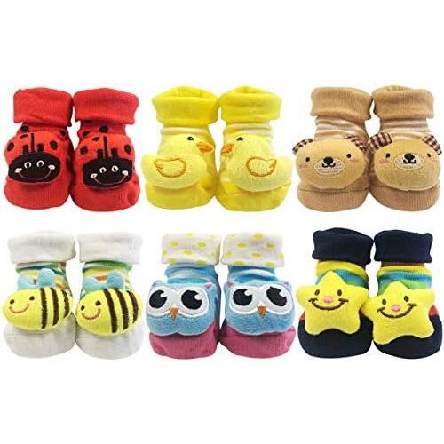 Wrapables 3D Cartoon Anti-Skid Baby Booties Sock Slippers (Set of 6), 3-12 Months