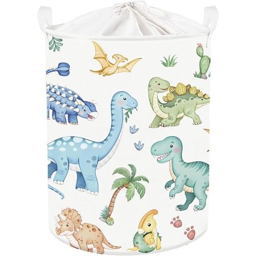 Clastyle Boho Dinosaur Laundry Basket Palm Tree Kids Clothes Book Storage Basket Gift Toy Box for Bedroom Decor,Pterosaur,36x45 cm