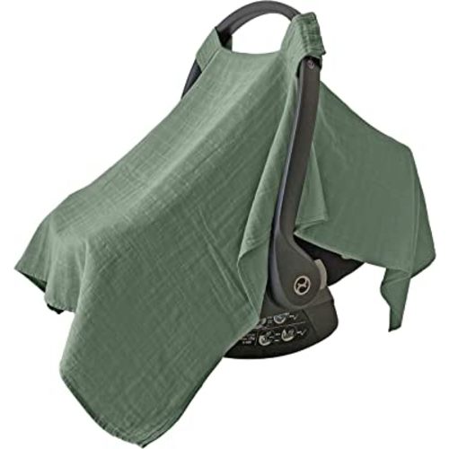 100% Organic Muslin Carseat Cover Boy or Girls Muslin Car Seat Cover Car Seat Cover for Babies (Roman Green)