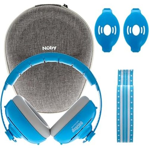 Nuby Soft Sounds 2-in-1 Noise-Canceling Baby Earmuffs with Travel Case - Adjustable Noise Protection for Infants and Toddlers - Blue