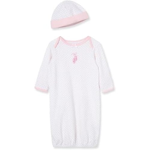 Little Me Clothes for Baby Girls' 2-Piece Nightgown and Cap Set 100% Cotton with Elastic Bottom, Baby Essentials, 0-3 Months