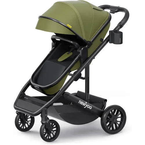 newyoo Bassinet Stroller for Newborn, Nestro 516M, Baby/Infant Strollers w Convertible/Reversible Seat & Cup Holder, Coches para Bebes, 2-in-1 Rear-Facing Pram, One-Hand Quick Fold, Green