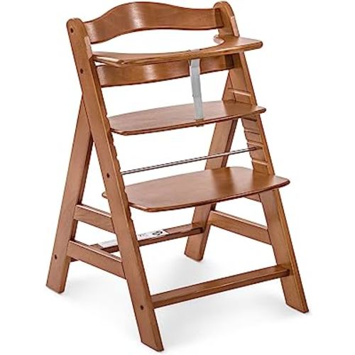 hauck Alpha+ Grow Along Solid Beechwood Booster Highchair with Adjustable Seat, 5 Point Safety Harness, & Bumper Bar for Infants & Toddlers, Walnut