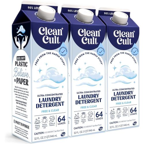 Ultra Concentrated Liquid Laundry Detergent Soap, 192 loads (96 oz), 90% Less Plastic, No Harsh Chemicals, Free & Clear, Defeats Stains & Odors, Eco-friendly, HE/Standard Compatible