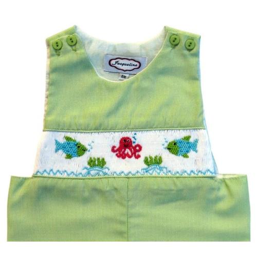 Hand Smocked Boy's Green Striped Octopus & Fish Jon Jon Summer Outfit