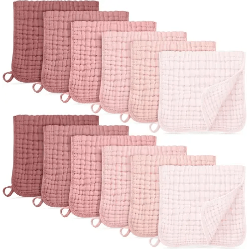 Muslin Burp Cloths for Baby 100% Cotton Burping Cloths for Boys Girls Large 20''X10'' Extra Soft and Absorbent 12 Pack - Gradient Pink