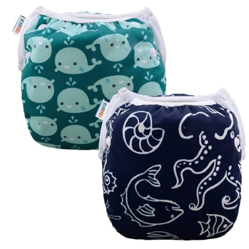 ALVABABY Swim Diapers 2pcs Baby & Toddler Snap One Size Reusable Adjustable Baby Boys' Swim Diapers for Swimming Lessons SW18-21