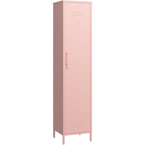 Tall Single Door Metal Locker with Adjustable Shelves, Pink Tall Metal Locker Storage Cabinet，Easy Assembly for Living Room Bedroom （15.8”W x 15”D x 70.9”H ）