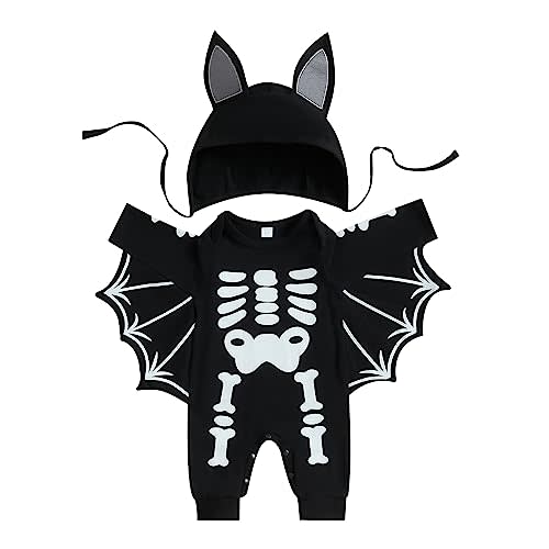 My First Halloween Bat Costume Skeleton Jumpsuit Newborn Baby Boy Girl Cosplay Outfit Bodysuit Romper with Hat