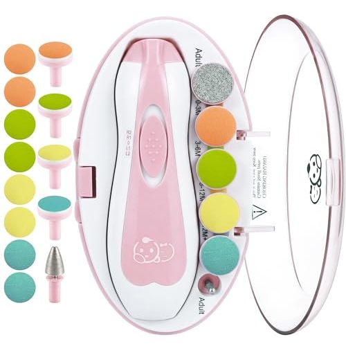 Royal Angels Upgraded 21 in 1 Baby Nail Trimmer with Labeled Case, 13 Extra Replacement Pads, Safe Electric Baby Nail File Kit for Newborns & Toddlers, Whisper Quiet Nail Clipper with LED Light (Pink)