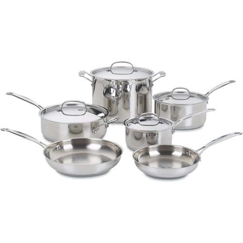 Cuisinart Chef’s Classic 10-Piece Stainless Steel Cookware Set, Aluminum Core Base, Oven Safe