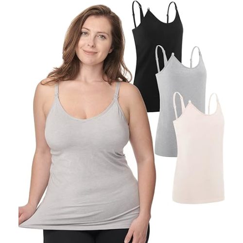 Under Control Nursing Cami Tank Tops for Breastfeeding Women Nursing Tops Maternity Shirts, Camisoles with Built in Bra 3Pack