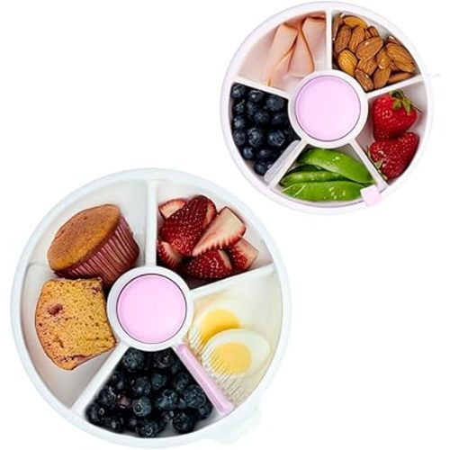 GoBe Kids Taro Purple Small and Large Snack Spinner Bundle with Hand Strap and Sticker Sheet - Reusable Snack Container with 5 Compartment Dispenser and Lid | BPA and PVC Free | Dishwasher Safe
