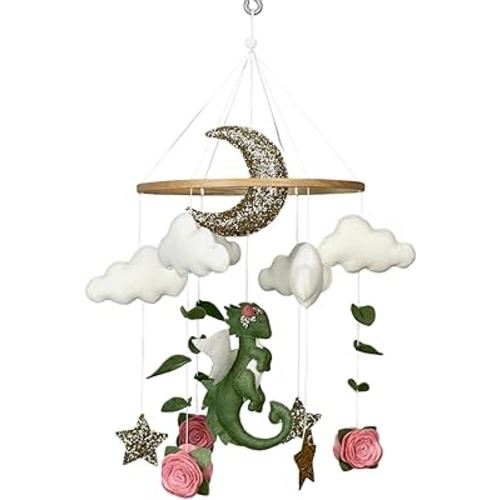 Dragon Mobile for Baby Girl Baby Dragon Nursery Fantasy Nursery Decoration Baby Crib Mobile Handmade Flower Mobile Crib Felt Hanging Mobile New Baby Girl Gift Fantasy Baby Shower