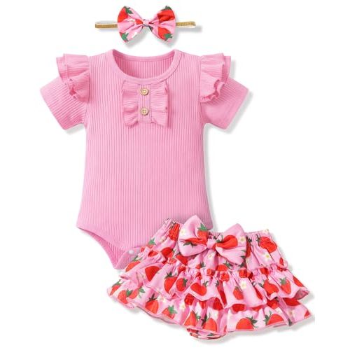 HONGTEYA Baby Girl Clothes Set Newborn Infant Summer Outfits With Headband