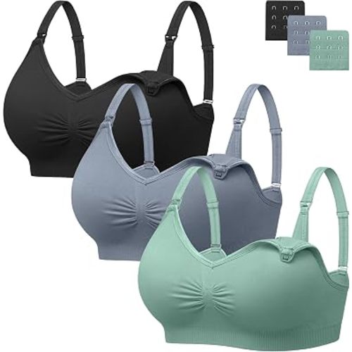 Angelhood Womens Seamless Sleep Nursing Bra,Breastfeeding Maternity Bra with Remove Bra Pads Extenders Pack of 3