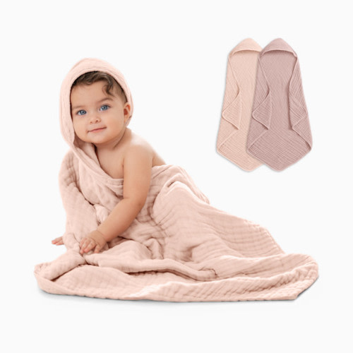 Cotton Muslin Hooded Baby Towel (2 Pack) - Mauve And Blush
