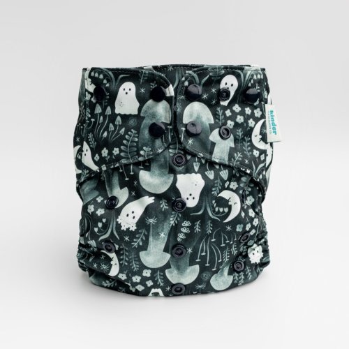 One Size Cloth Diaper with Silly Ghost Hallween Print, Ghosts in Enchanted Forest by Malika Buttinger – Kinder Cloth Diaper Co.