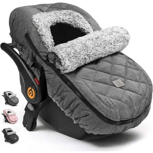 ACRABROS Car Seat Cover Baby: Winter Infant Carseat Canopy for Boy Girl Newborn, Zipper Peeping Window, Warm Cozy Cold Weather Waterproof Fitted, Heather Grey