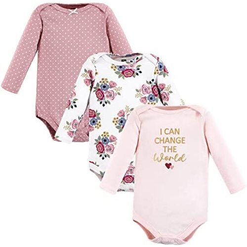 Hudson Baby baby-girls Cotton Long-sleeve Bodysuits 3-pack