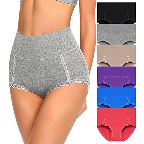 MISSWHO Cotton High Waisted Soft Womens Underwear Breathable Panties, Multipack