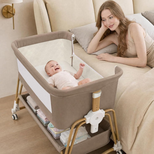 Latitude Run® 4 In 1 Baby Bassinet Bedside Sleeper & Co-Sleeper,Infant Crib With Lockable Wheels, Storage, Anti-Light & Anti-Mosquito Net And Matress, 7 Level Height Adjustable Toddler Cradle Bedside Bassinet For Boys Girls Newborn. | Wayfair