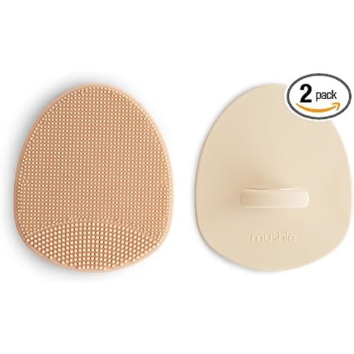 mushie Baby Bath Cradle Cap Brush | Soft Silicone Bristles for Dry Skin, Eczema, & Cradle Cap Treatment | 2-Pack (Blush/Shifting Sand)